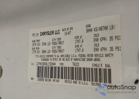 2008 Dodge Ram 1500 St/Sxt z USA, uszkodzony, nr VIN 1D7HA18248J152404